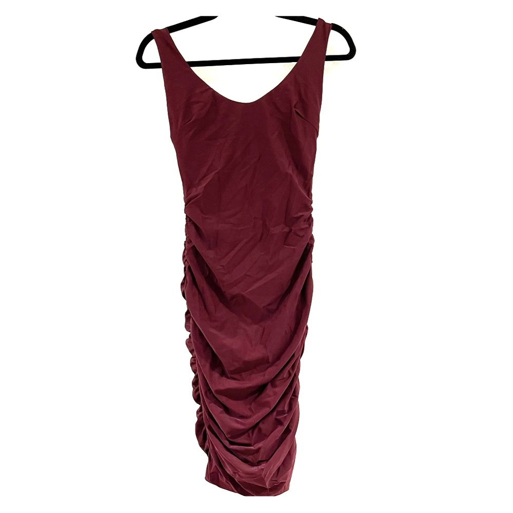 Tiger mist, Backless, ruched bodycon dress in wine